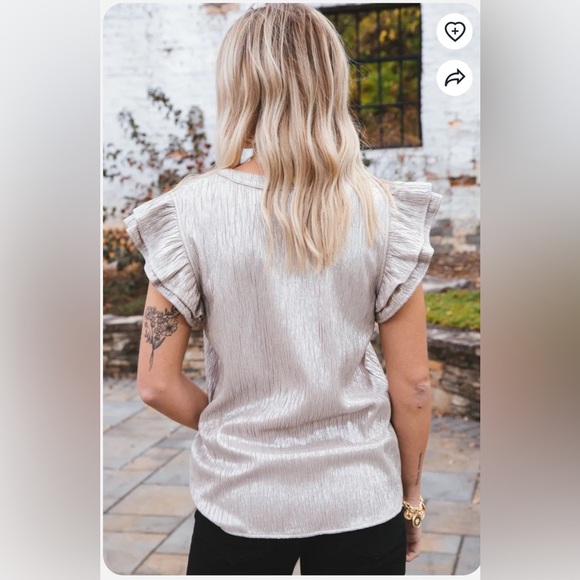 VOY Jazmine Ruffle Sleeve Top, Mocha M - Picture 3 of 11